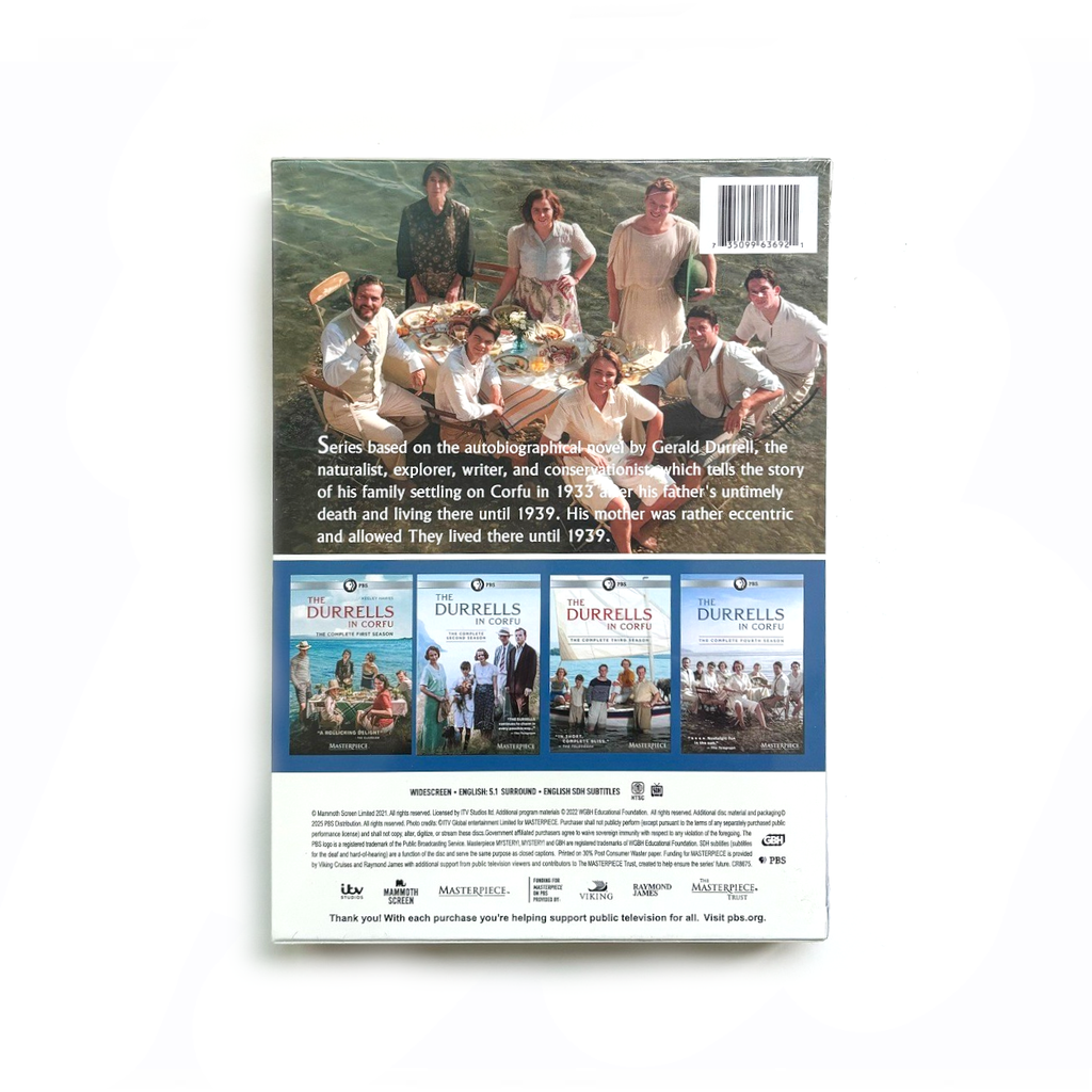 The Durrells in Corfu Complete Series DVD, Seasons 1-4 Box Set, 8 Disc British TV Drama, Period Comedy, PBS Collection